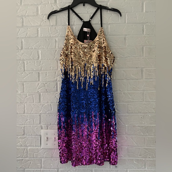 Maner Dresses & Skirts - NWT Sequin Gold, Blue, and Purple Dress